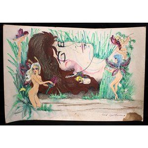 VTG 84 Hippy Sleeping Fairy Garden Hand Drawn Art Psychedelic Fantasy Whimsical